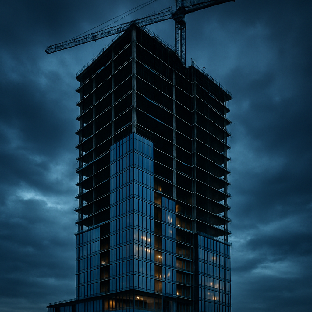 Edifício moderno em construção representando os serviços de engenharia da Crysart